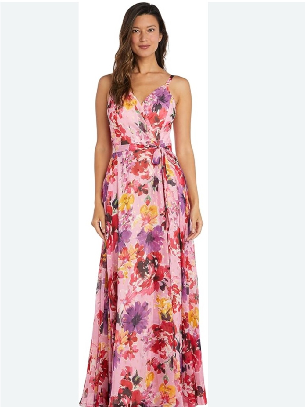 *Night Way Collections Pink Floral Wrap Maxi Dress-C33